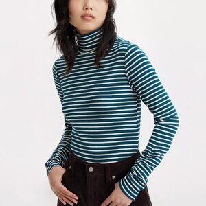 Levi's Ribbed Blue and White Striped Turtleneck